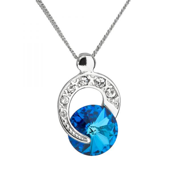 Stříbrný náhrdelník s krystalem Swarovski modrý kulatý 32048.5, ryzost 925/1000