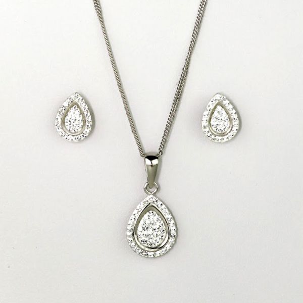 Sada šperků s krystaly Swarovski náušnice a přívěsek bílá slza 79041.1, ryzost 925/1000